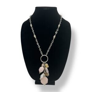 Chico’s Abilene Multi-Stone Charm Necklace Silver Tone 28” NWT